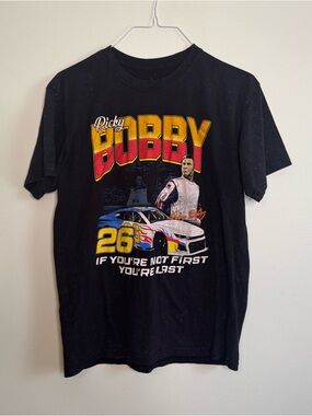 Ricky Bobby Black Graphic Tee - "If You're Not First You're Last" (L)